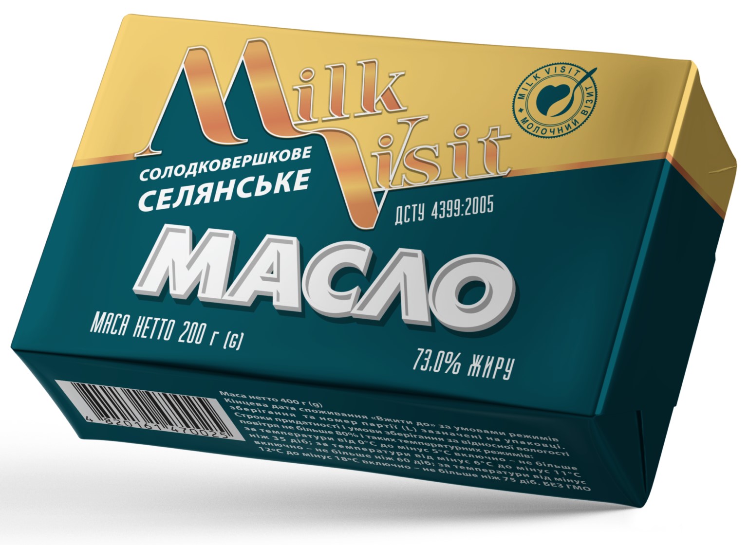 Масло солодковершкове селянське 73,0 % жиру «Молочний Візит», 200г